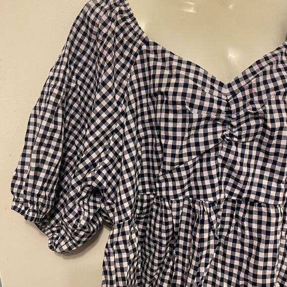 Women Plus Sz 2X Blouse Tiered Babydoll Puff Sleeve Top Cotton Gingham Bohemian - Picture 4 of 9